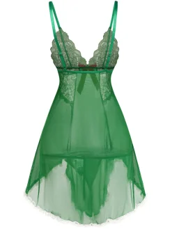 Hot Retro Stage 1940s Lace Patchwork Sheer Nightgown Green