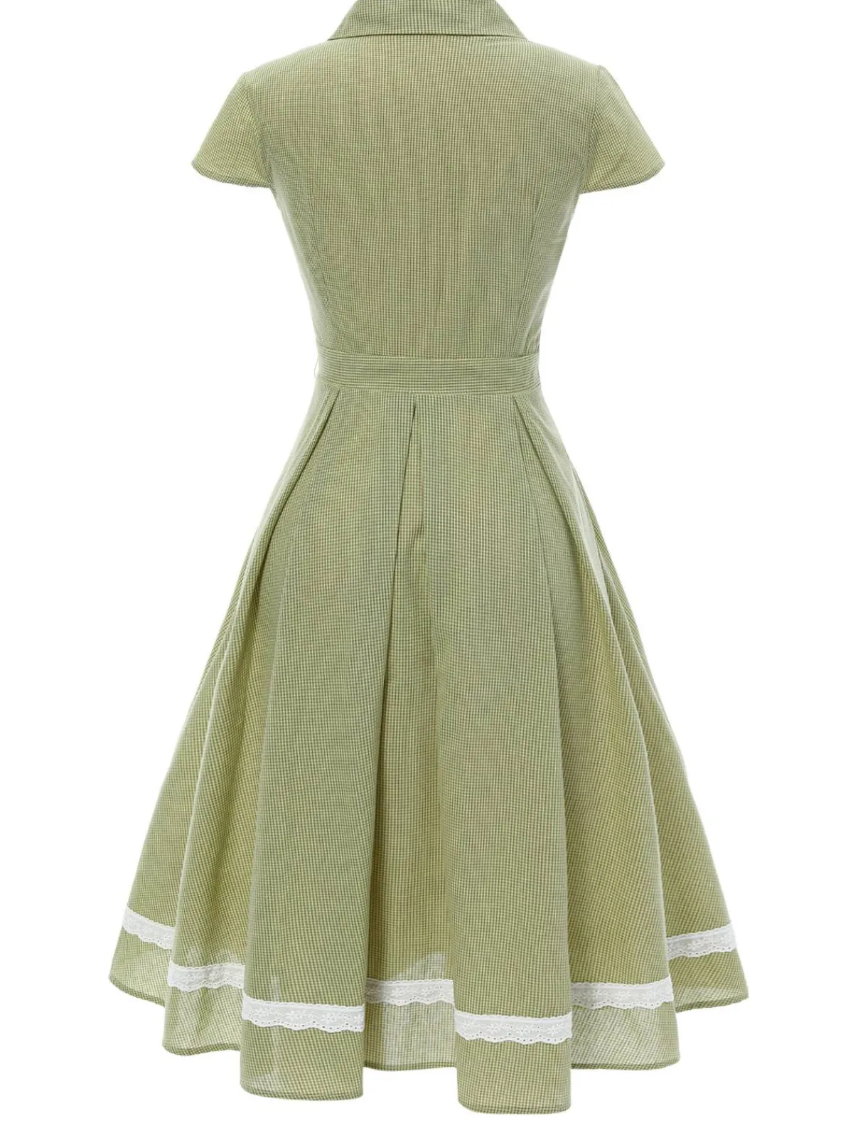 Outlet Retro Stage 1940s Lace Plaid Cotton Patchwork Dress Green