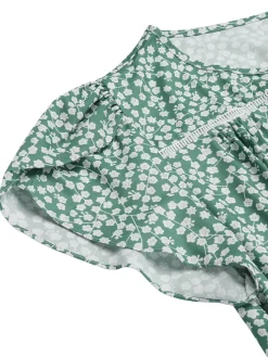 Best Retro Stage 1950s Lace-Up Collar Ditsy Floral Dress Green