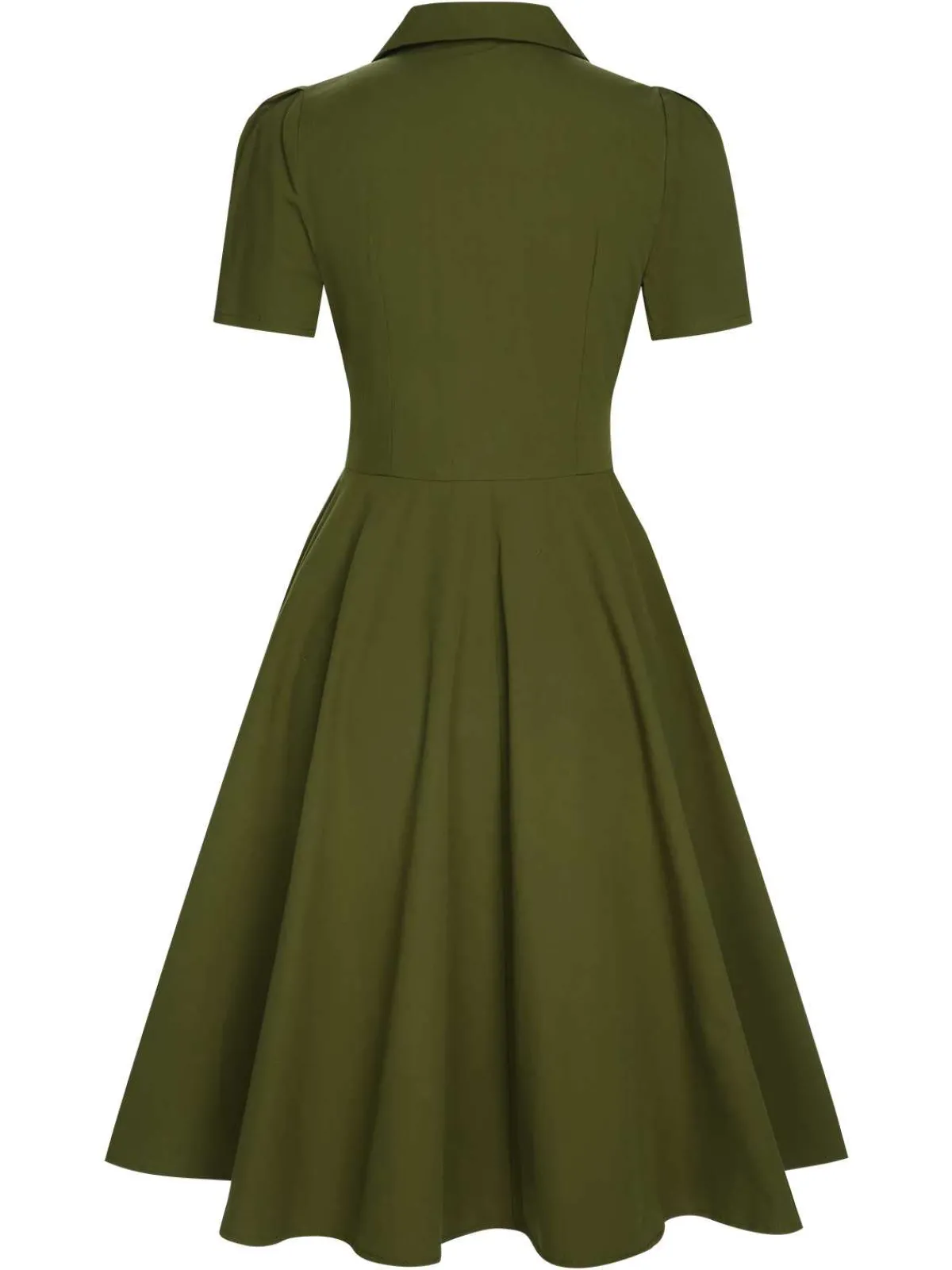 Discount Retro Stage Green 1940s Lapel Buttoned Solid Dress Army Green