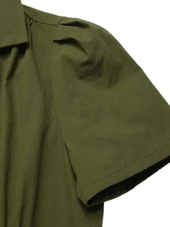 Discount Retro Stage Green 1940s Lapel Buttoned Solid Dress Army Green