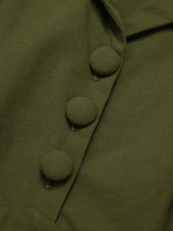Discount Retro Stage Green 1940s Lapel Buttoned Solid Dress Army Green