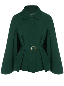 Clearance Retro Stage Green 1940s Lapel Cape Coat