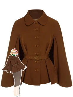 Clearance Retro Stage Green 1940s Lapel Cape Coat