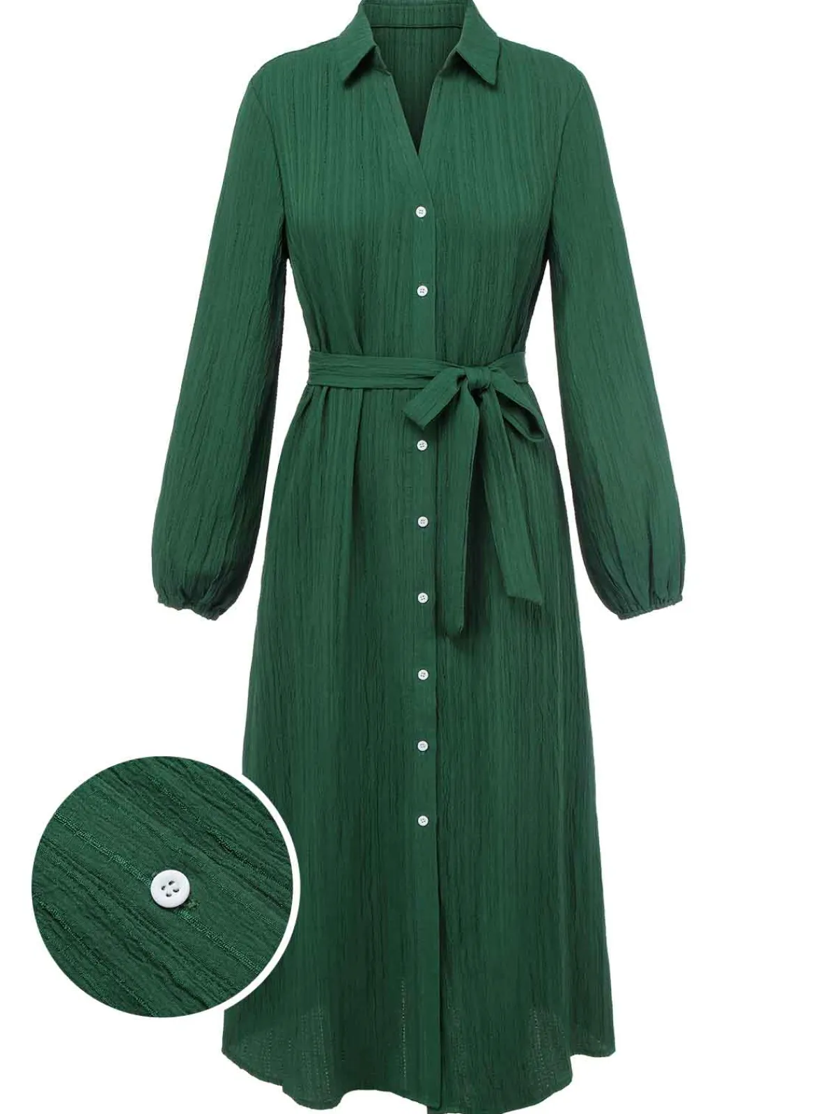 New Retro Stage 1960s Lapel Loose Belted Dress Green