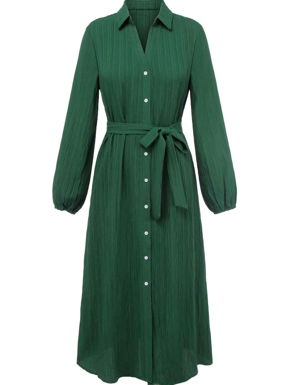New Retro Stage 1960s Lapel Loose Belted Dress Green
