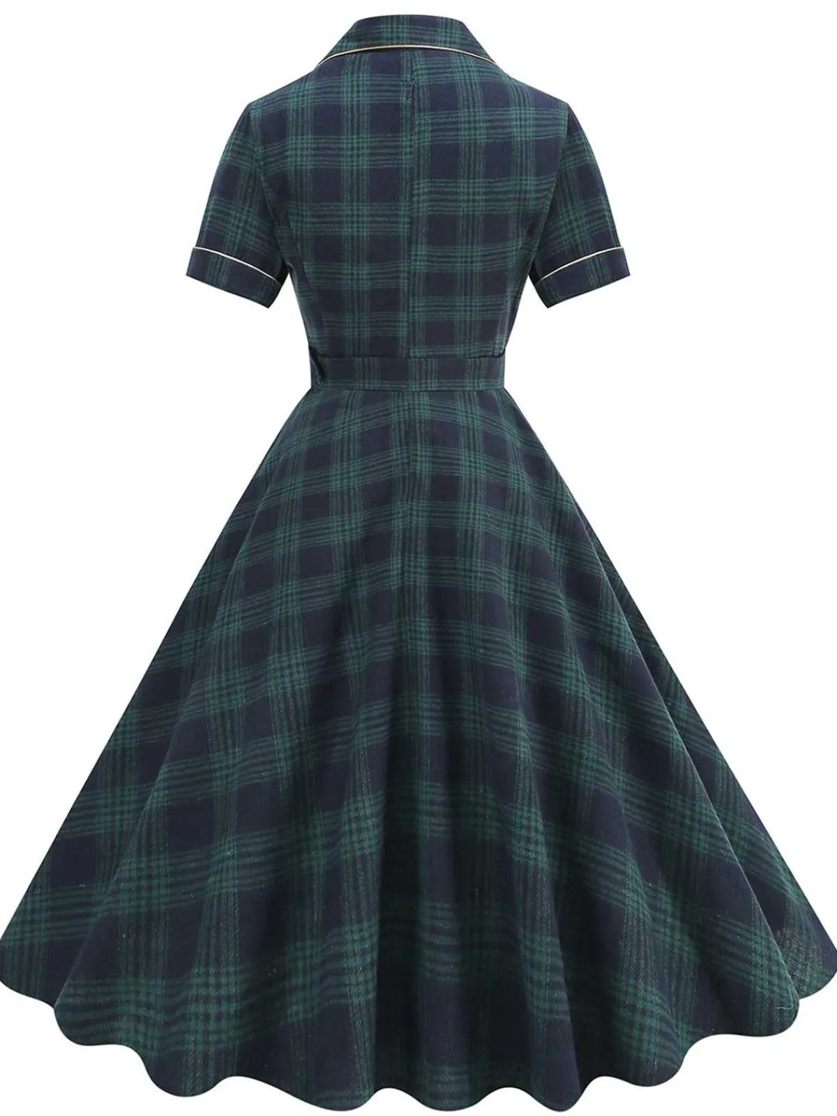 Best Retro Stage 1950s Lapel Plaids Swing Dress Green