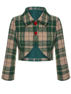 Discount Retro Stage 1950s Lapel Scottish Plaid Jacket Green