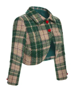 Discount Retro Stage 1950s Lapel Scottish Plaid Jacket Green