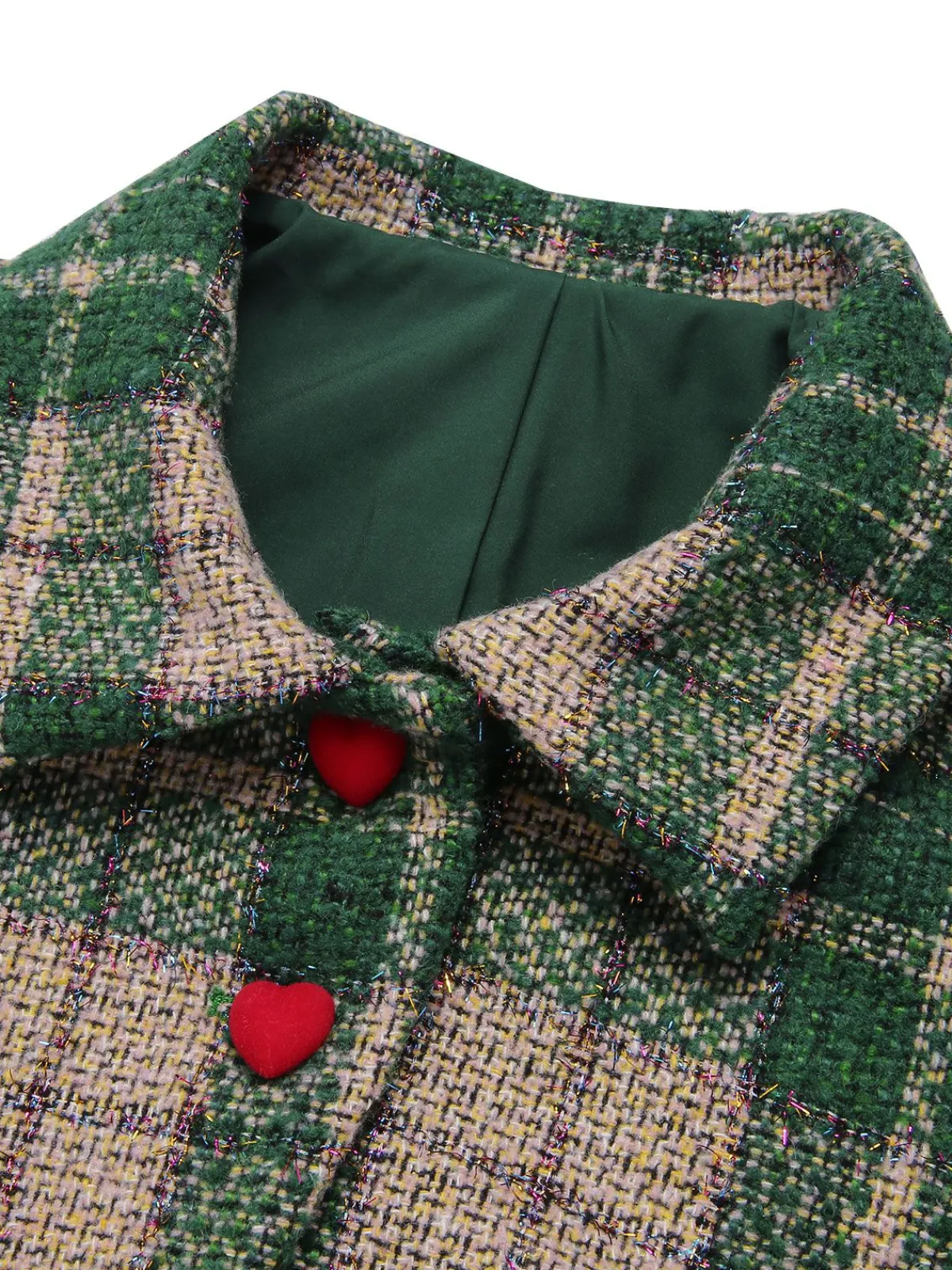 Discount Retro Stage 1950s Lapel Scottish Plaid Jacket Green