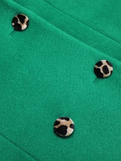 New Retro Stage 1940s Leopard Patchwork Button Coat Green