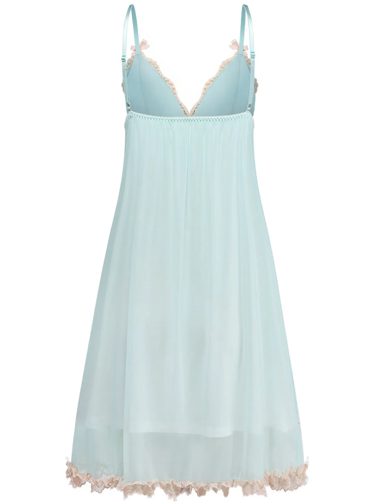 Hot Retro Stage 1960s Mesh Lace Patchwork Bow Straps Nightdress Green