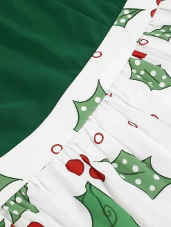 Hot Retro Stage 1950s Off-Shoulder Christmas Patchwork Dress Green
