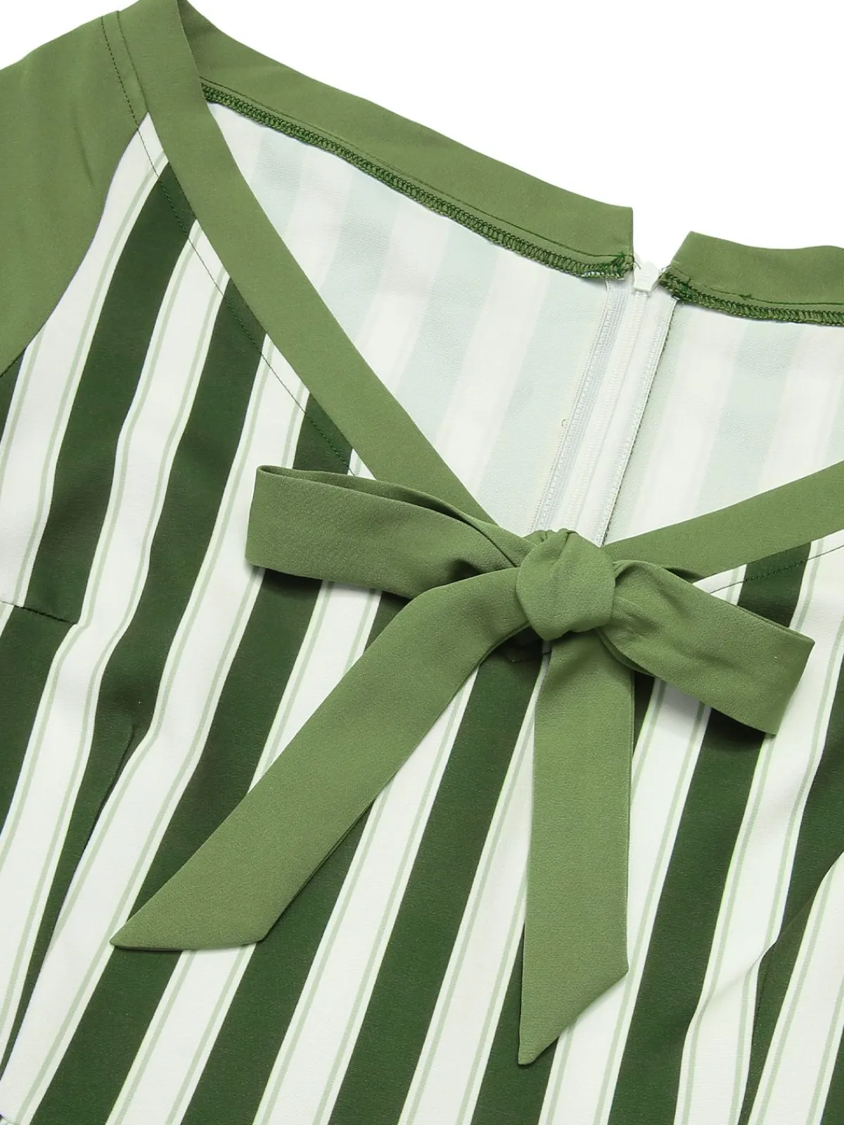 Online Retro Stage 1940s Off-Shoulder Stripes Bow Belted Dress Green