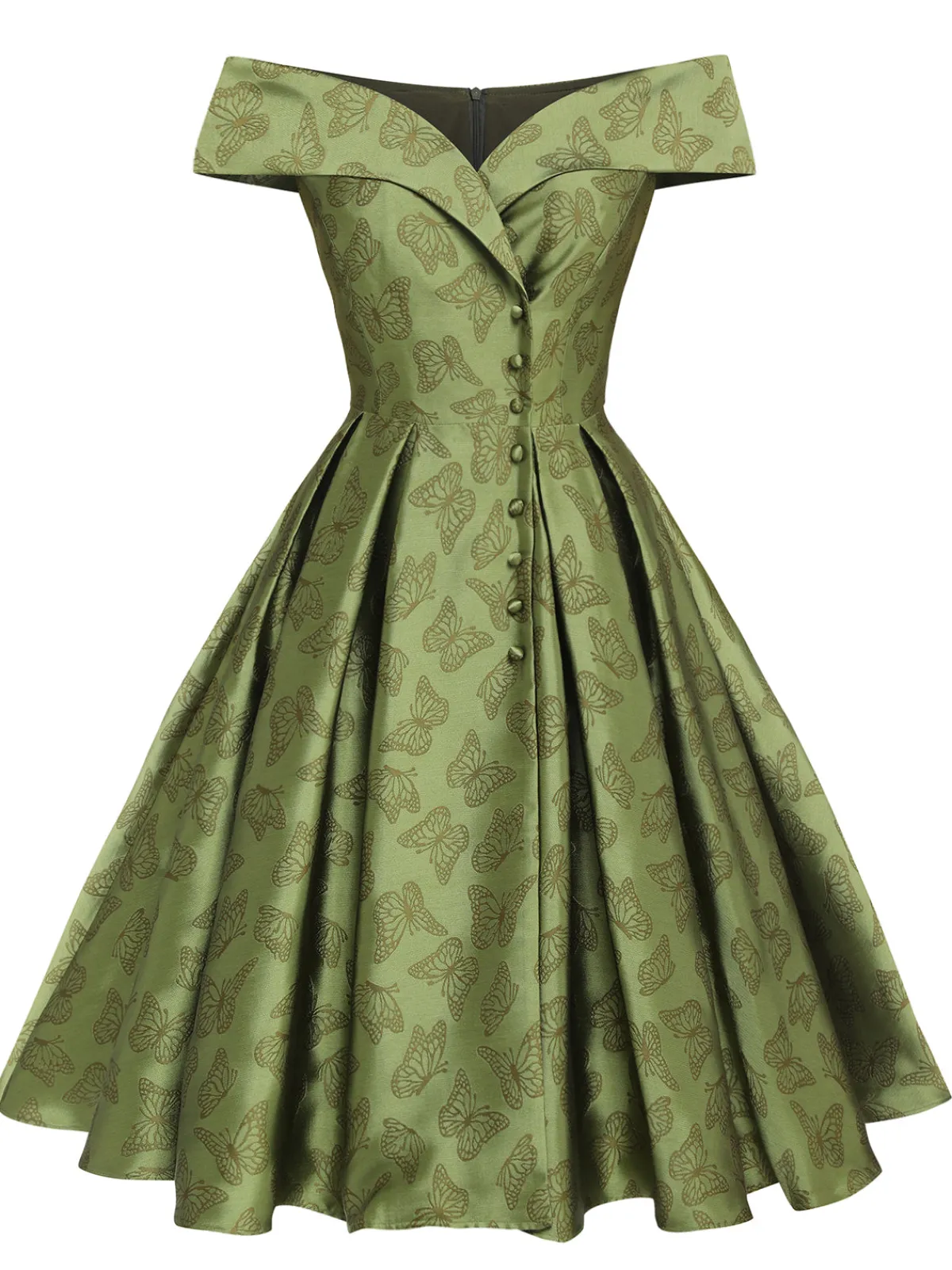 Online Retro Stage 1950s Off-Shoulder Vintage Dress Green