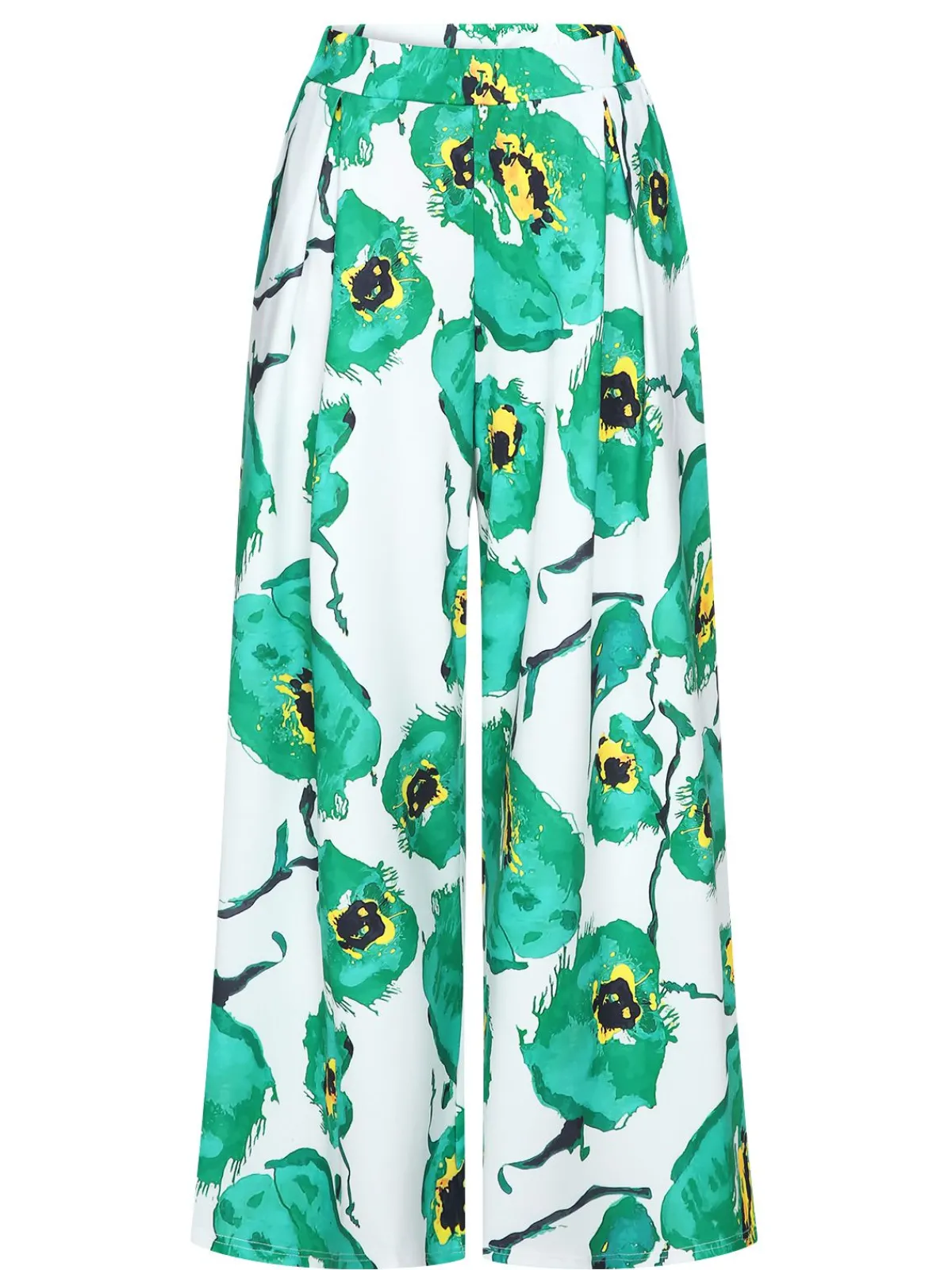 Discount Retro Stage 1970s Oil Painting Floral Wide-Leg Pants Green
