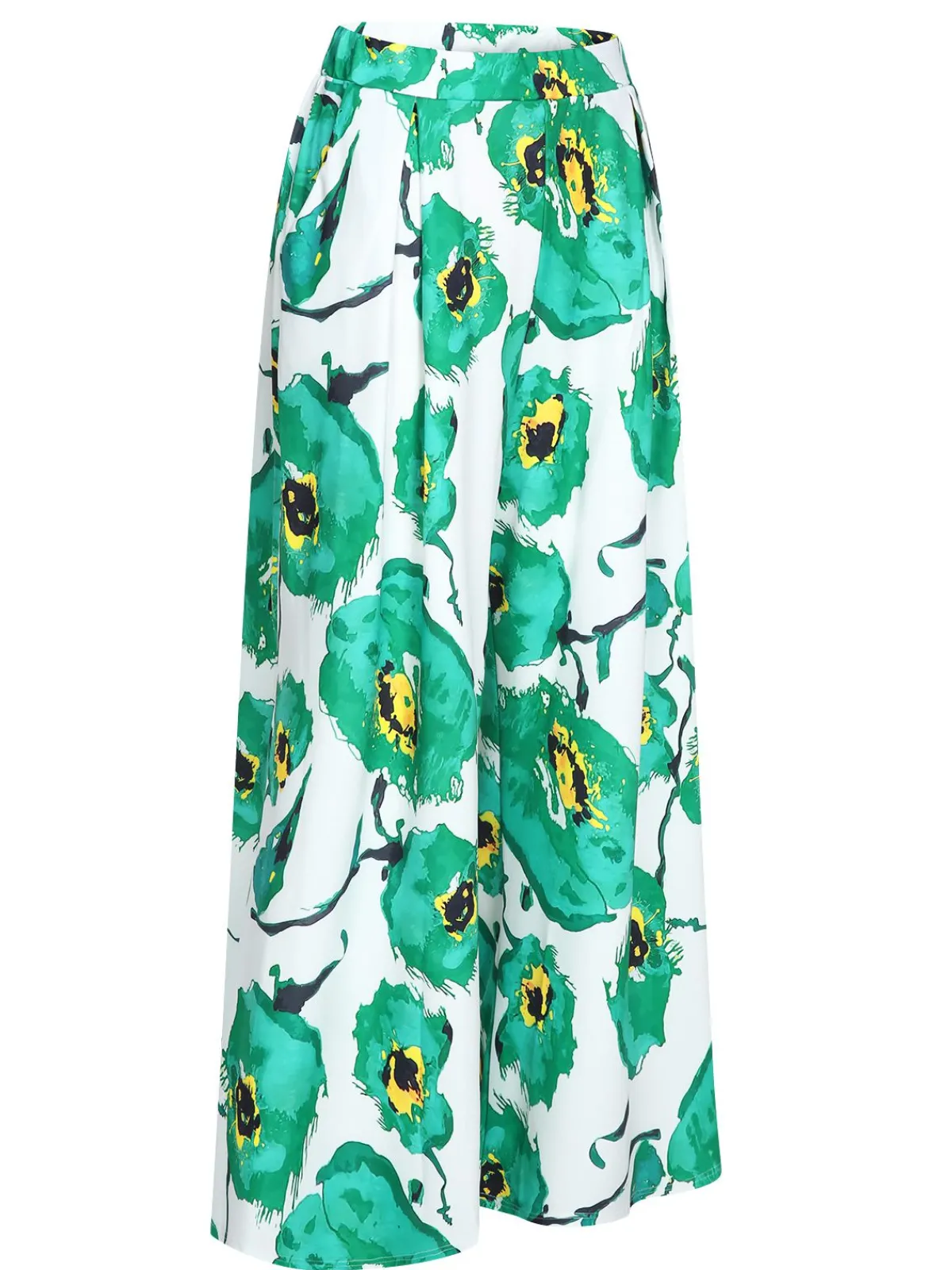 Discount Retro Stage 1970s Oil Painting Floral Wide-Leg Pants Green