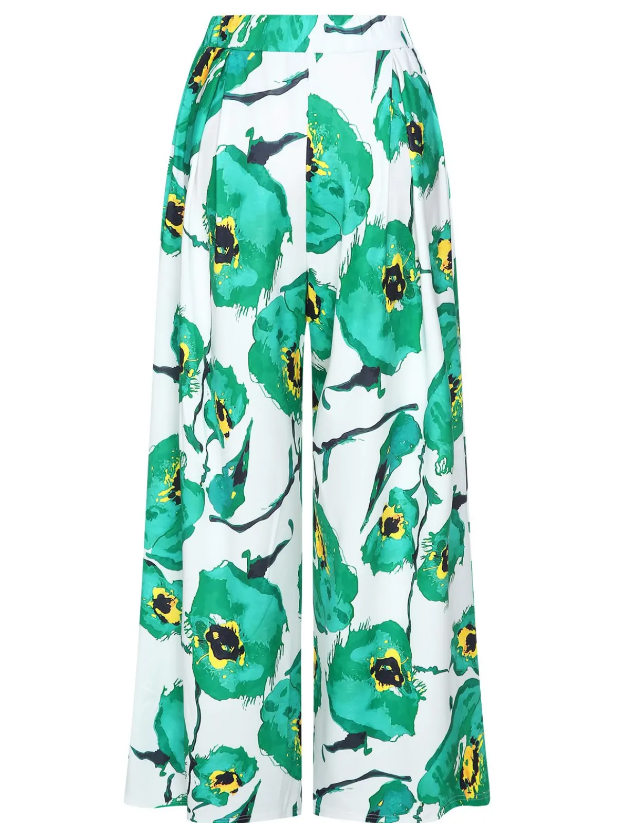 Discount Retro Stage 1970s Oil Painting Floral Wide-Leg Pants Green