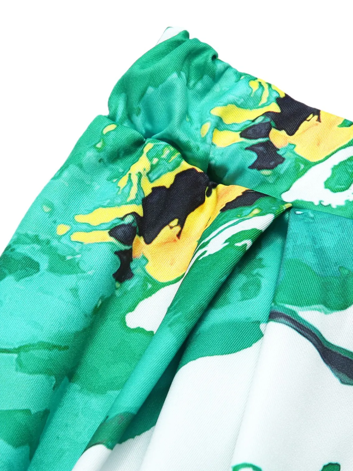 Discount Retro Stage 1970s Oil Painting Floral Wide-Leg Pants Green