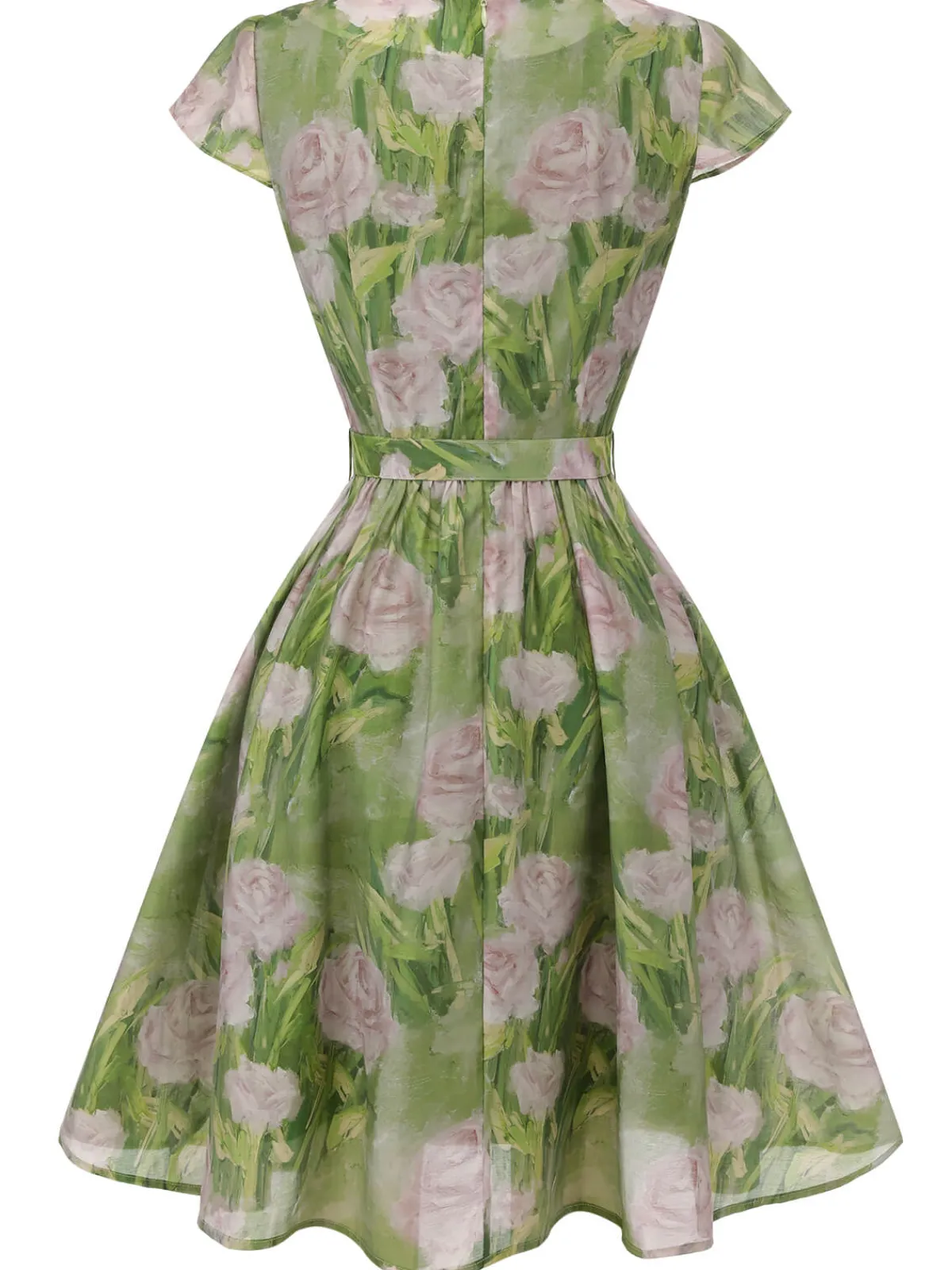 New Retro Stage 1960s Oil-Painting Rose Dress Green