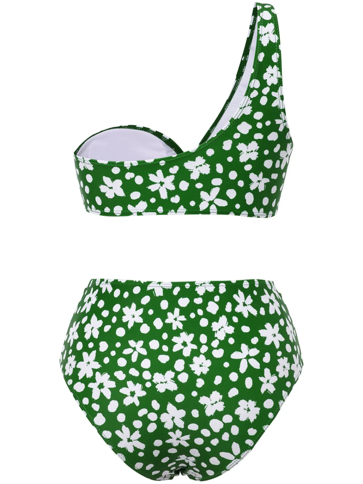 Fashion Retro Stage 1950s One-Shoulder Floral Bikini Set Green