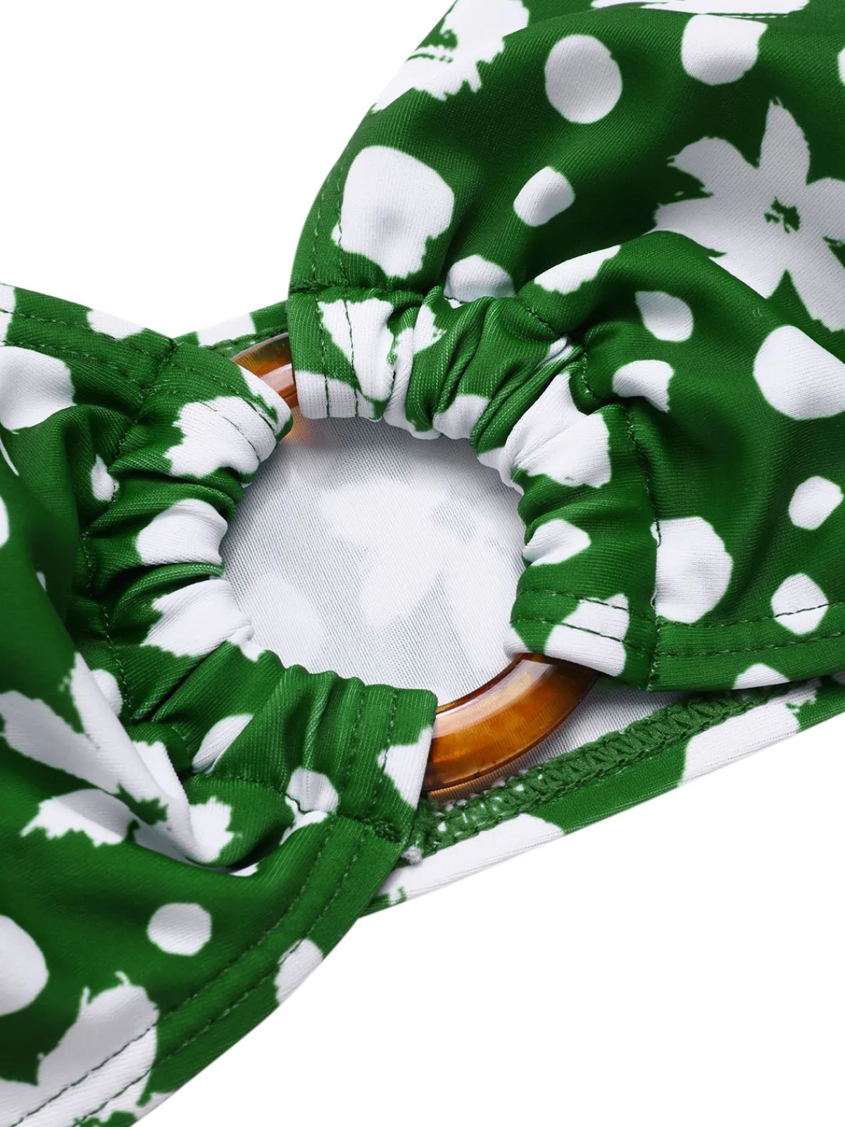 Fashion Retro Stage 1950s One-Shoulder Floral Bikini Set Green