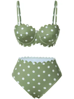 Discount Retro Stage 1940s Petal Edge Polka Dots Bikini Green