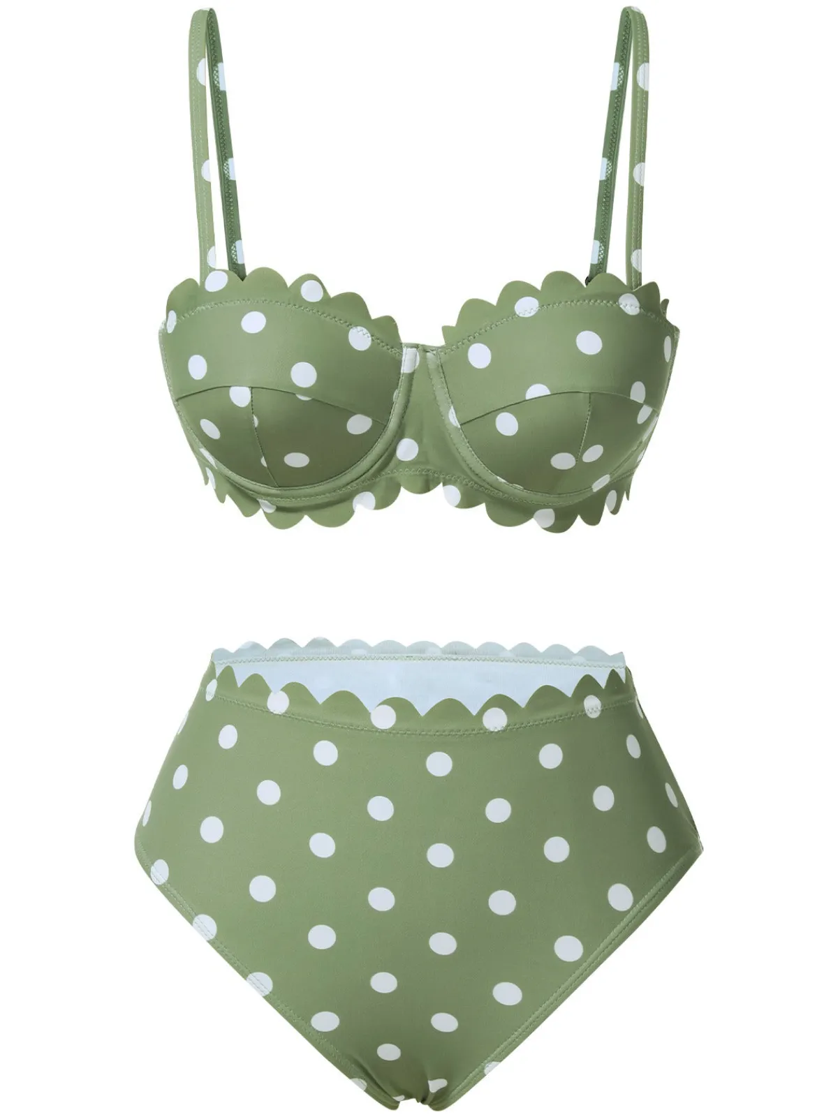 Discount Retro Stage 1940s Petal Edge Polka Dots Bikini Green