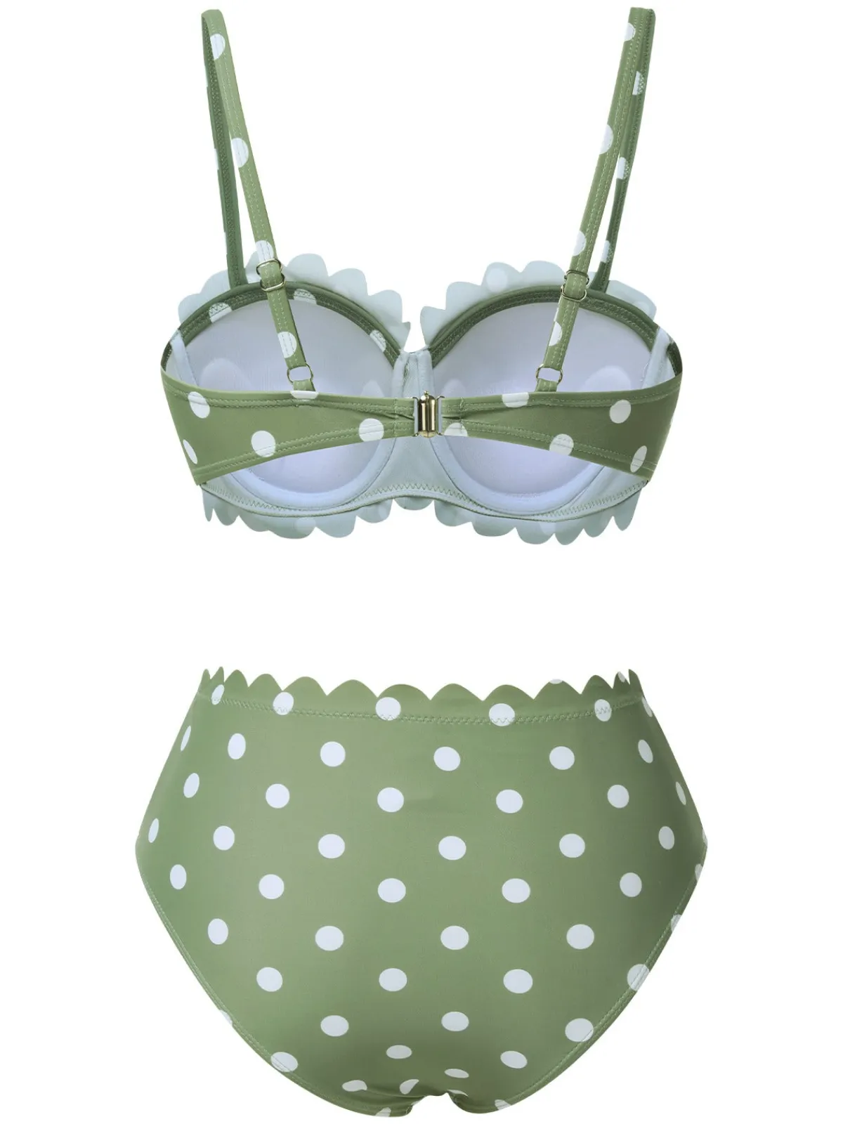 Discount Retro Stage 1940s Petal Edge Polka Dots Bikini Green
