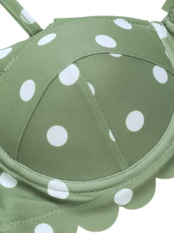 Discount Retro Stage 1940s Petal Edge Polka Dots Bikini Green