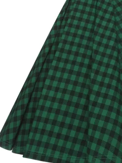 New Retro Stage 1950s Plaid Button Swing Dress Green