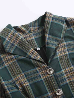 New Retro Stage 1950s Plaid Button Swing Dress Green