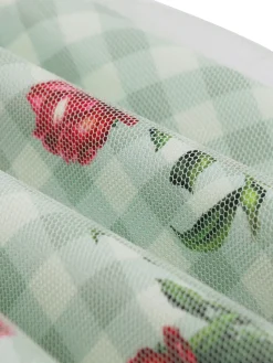 Discount Retro Stage 1950s Plaid Floral Mesh Patchwork Dress Green