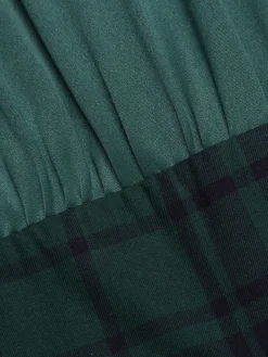 New Retro Stage Green 1930s Plaid Patchwork Puff Jumpsuit