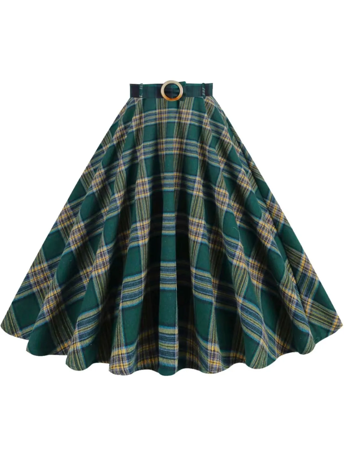 Sale Retro Stage 1950s Plaid Swing Skirt Green