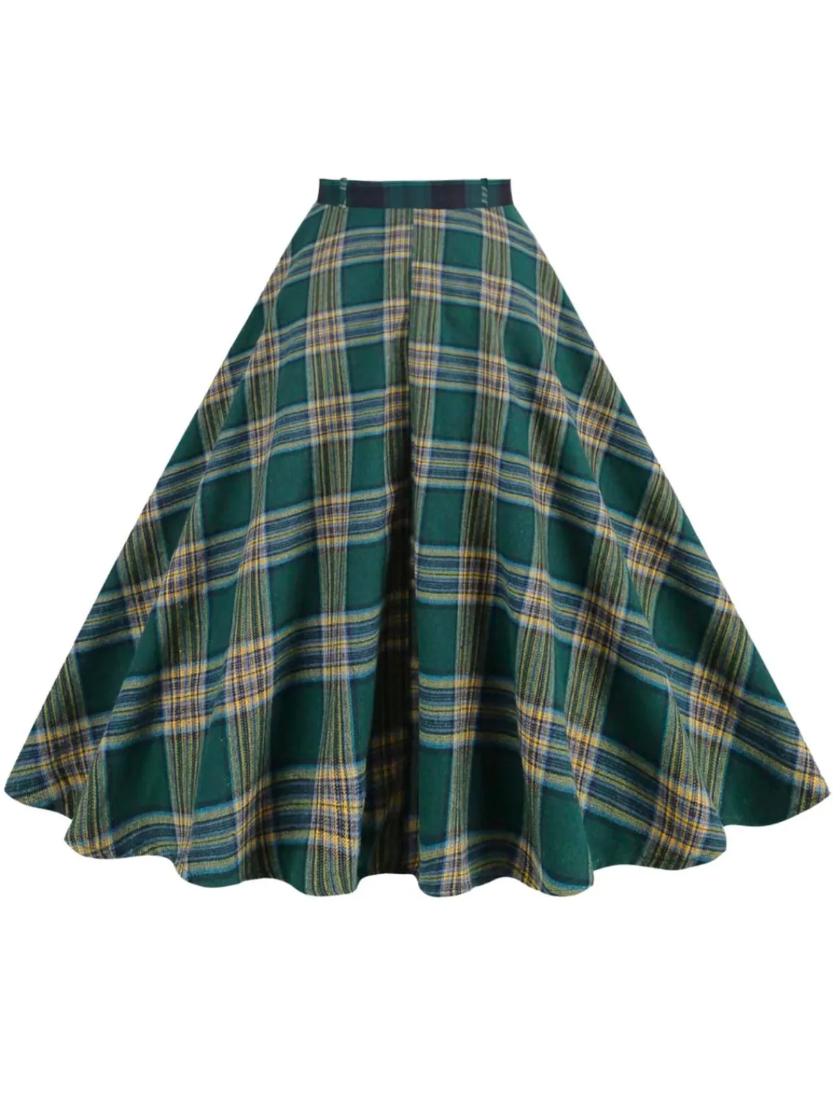 Sale Retro Stage 1950s Plaid Swing Skirt Green