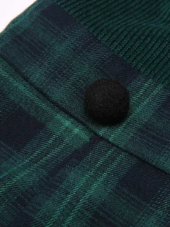 Fashion Retro Stage 1930s Plaid Turtleneck Fishtail Dress Green