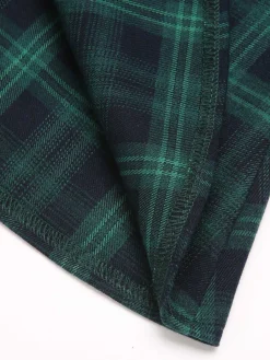 Fashion Retro Stage 1930s Plaid Turtleneck Fishtail Dress Green