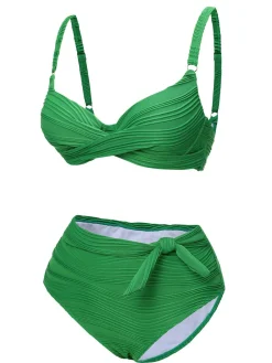 Discount Retro Stage 1960s Pleated Solid Swimsuit Green