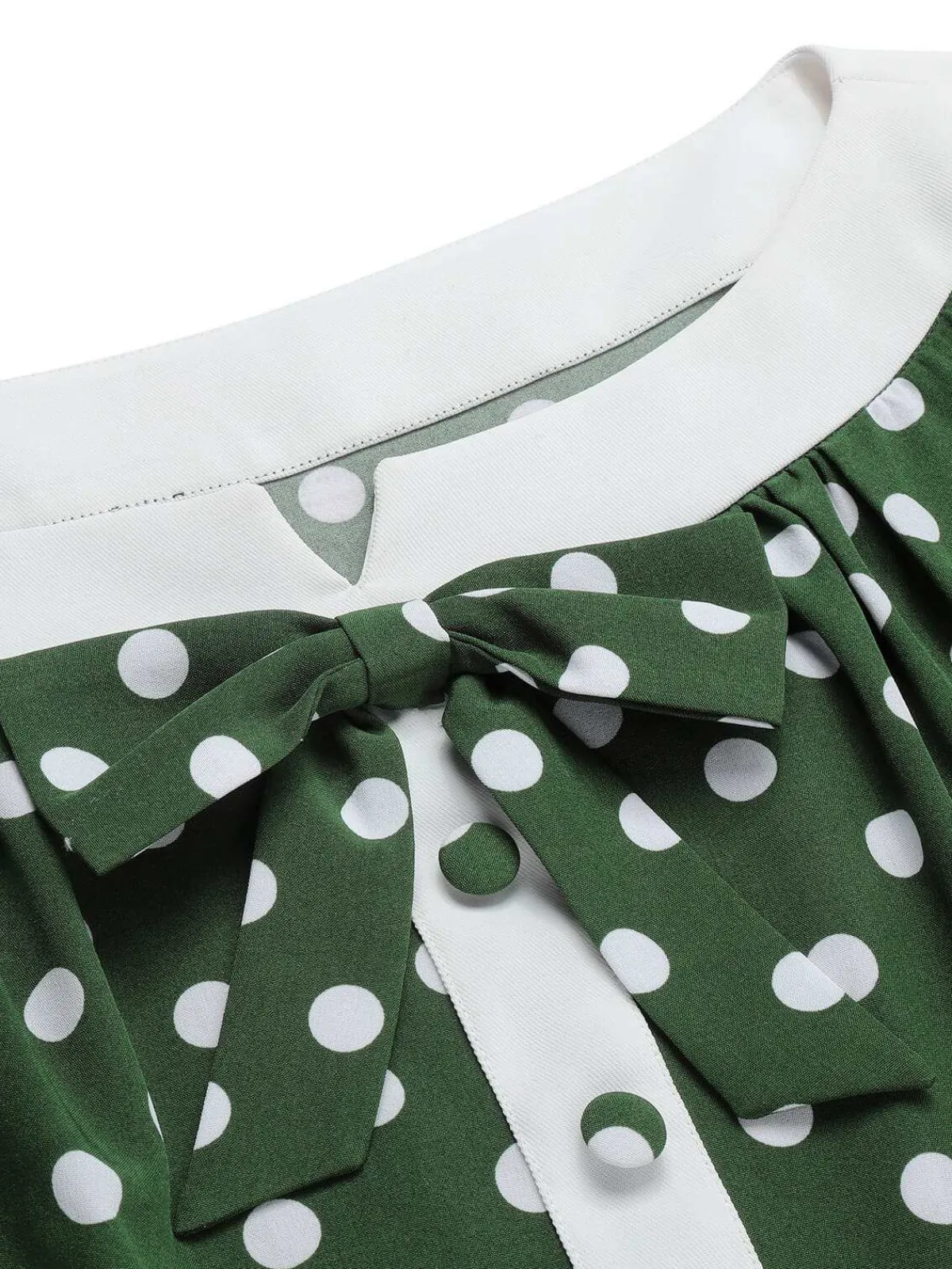 Best Retro Stage 1940s Polka Dot Bowknot Patchwork Dress Green