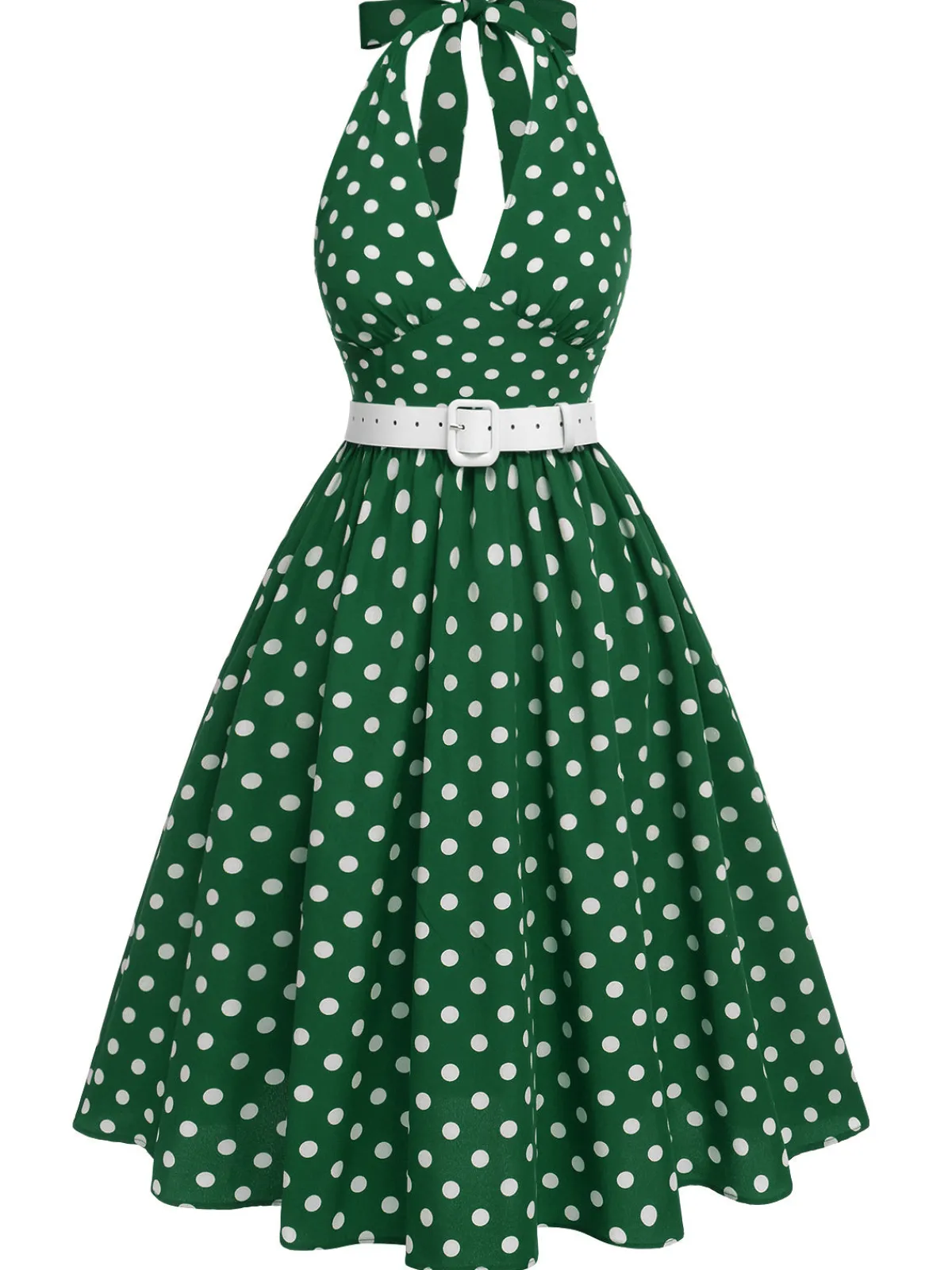 Best Retro Stage Green 1950s Polka Dot Halter Dress