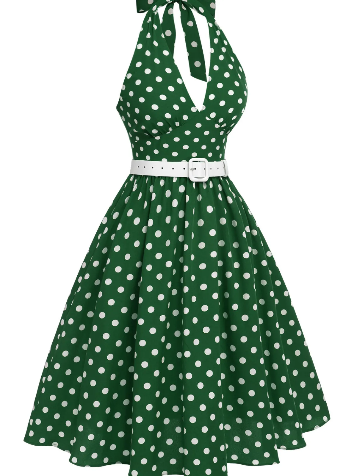 Best Retro Stage Green 1950s Polka Dot Halter Dress