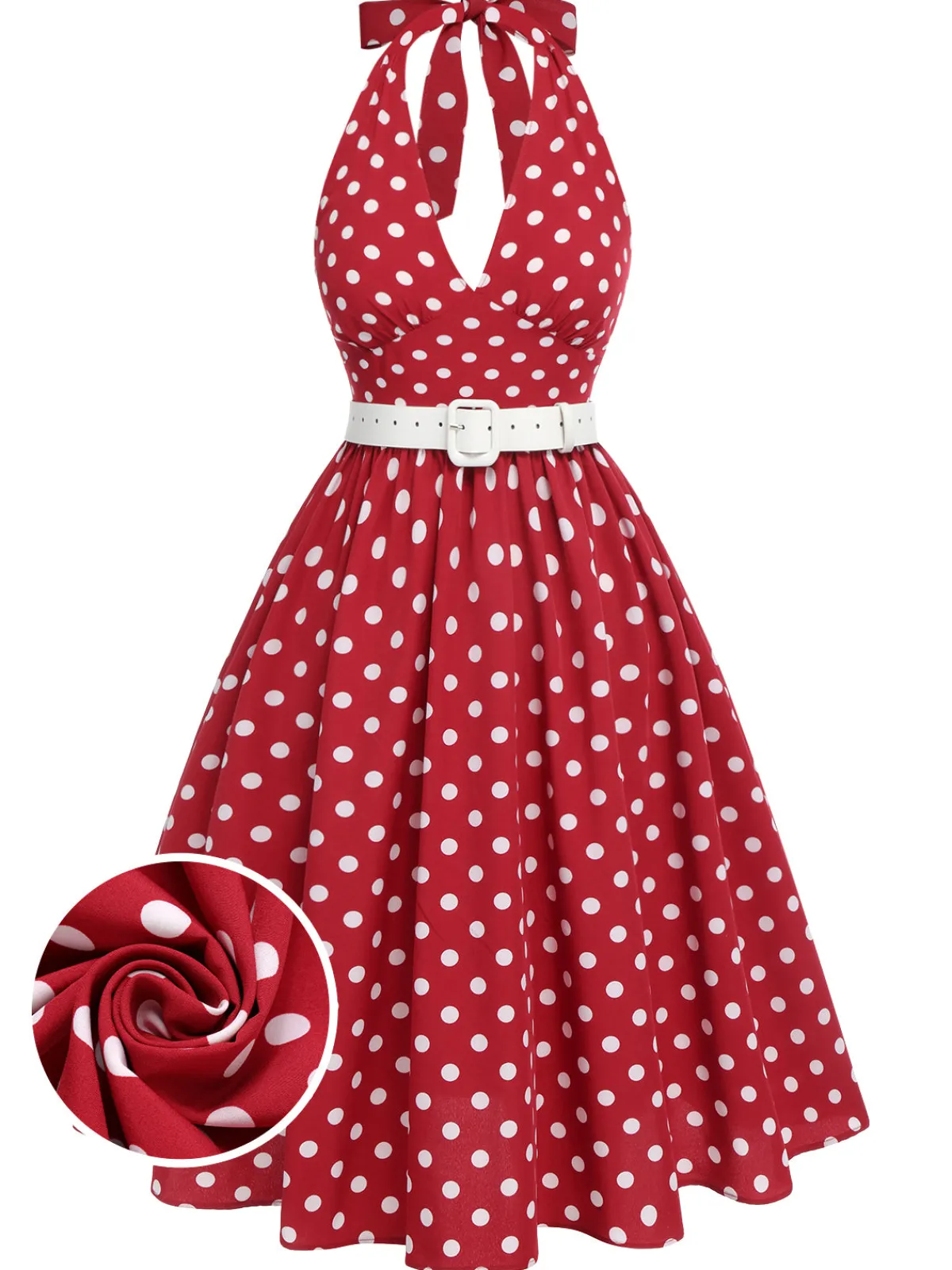 Best Retro Stage Green 1950s Polka Dot Halter Dress
