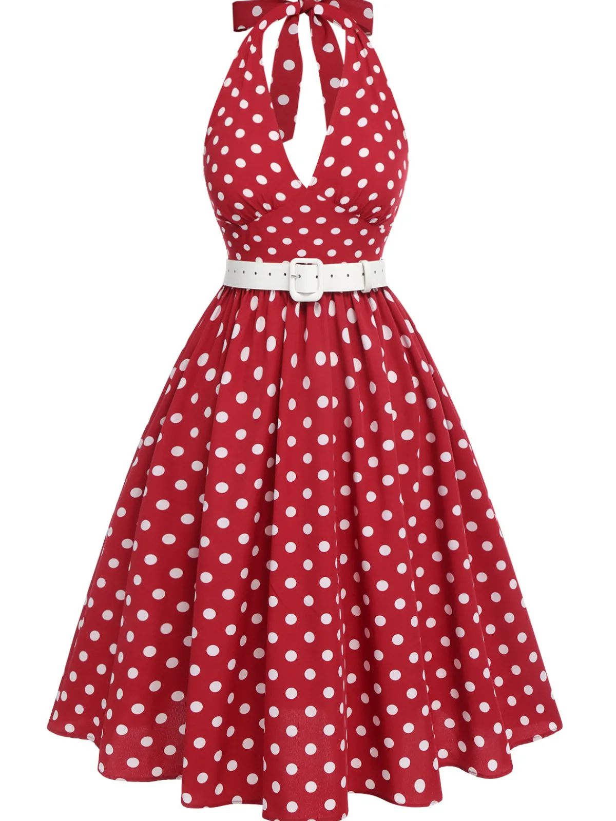 Best Retro Stage Green 1950s Polka Dot Halter Dress