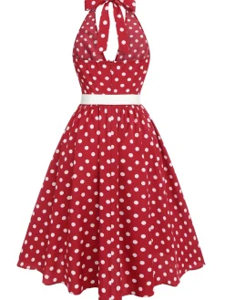 Best Retro Stage Green 1950s Polka Dot Halter Dress