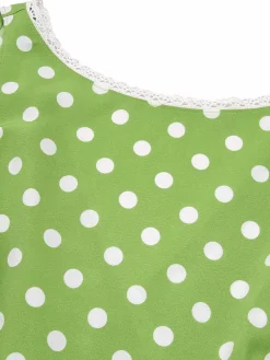 Clearance Retro Stage 1950s Polka Dot Lace Binding Dress Green