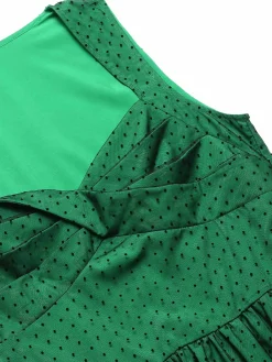 Discount Retro Stage 1950s Polka Dot Mesh Patchwork Dress Green