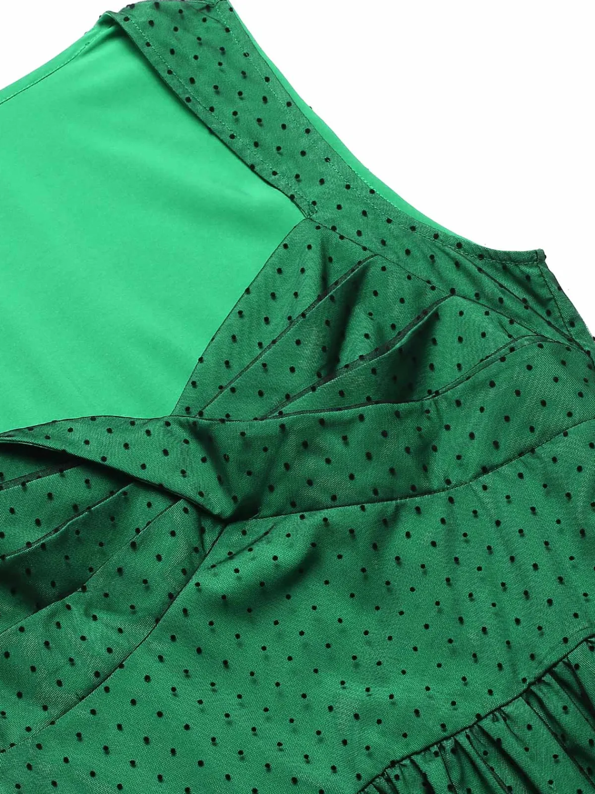 Discount Retro Stage 1950s Polka Dot Mesh Patchwork Dress Green