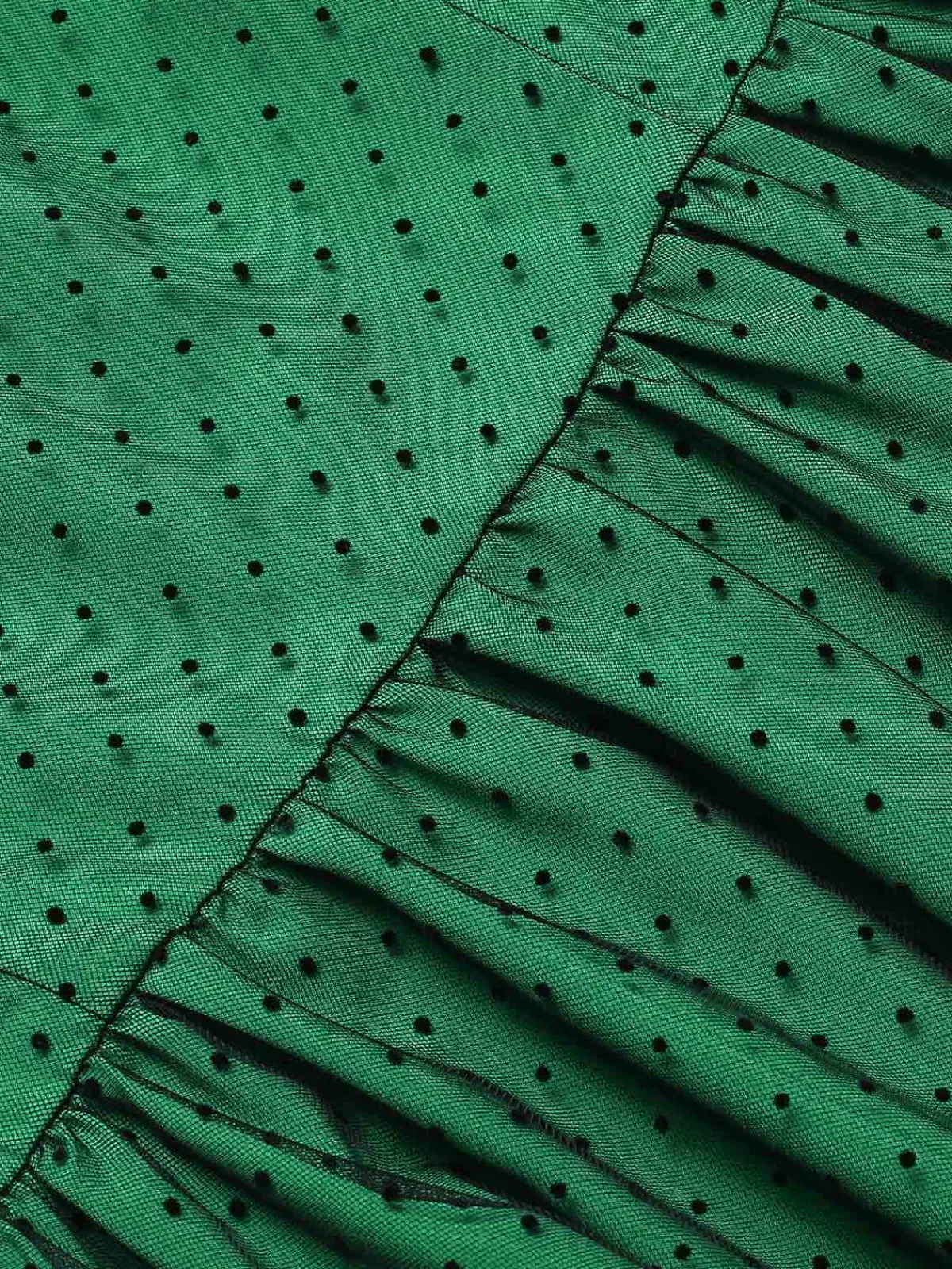 Discount Retro Stage 1950s Polka Dot Mesh Patchwork Dress Green