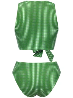 Sale Retro Stage 1950s Polka Dots Bow Swimsuit Green